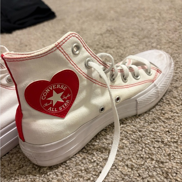 Converse White Platforms with Red Heart Accent - Picture 1 of 9